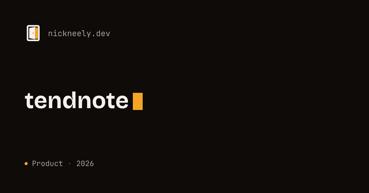 tendnote social card: the name in display type with kind and year.